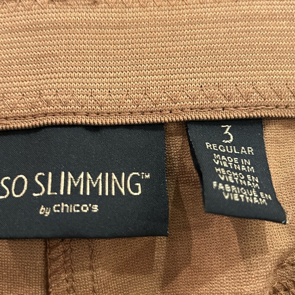 Chico’s so slimming faux leather look jeans. 3 R